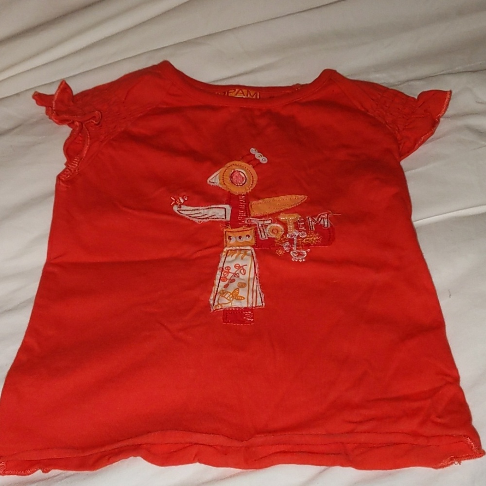 Girls Short Sleeve Orange T w/Embroidered Details